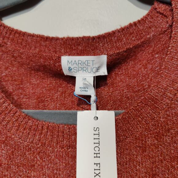 NWT Market & Spruce Women's Plus Sz 2X Sandra Crew Neck Sweater Burnt Orange - Picture 2 of 5
